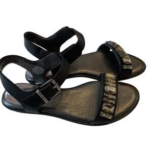 Size 9M E Collection Womens Sandals "ES Diamond" Black Bejeweled Flat